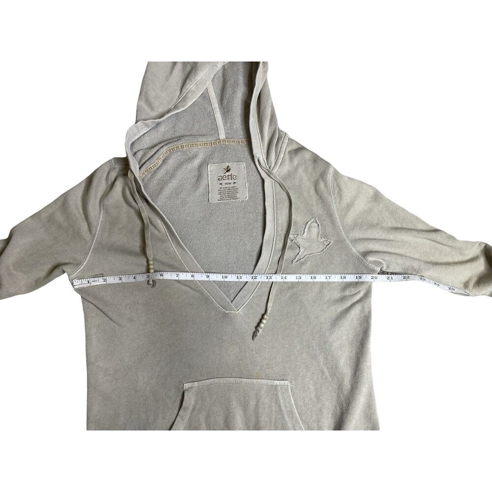 Aerie Hoodie Women size Medium Beige tan V Neck Hoodie Sweatshirt - Picture 4 of 7